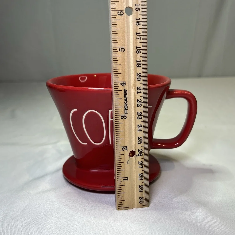 RAE DUNN COFFEE Ceramic Pour Over Drip Cone Coffee‎ Cream Red Artisian Kitchen